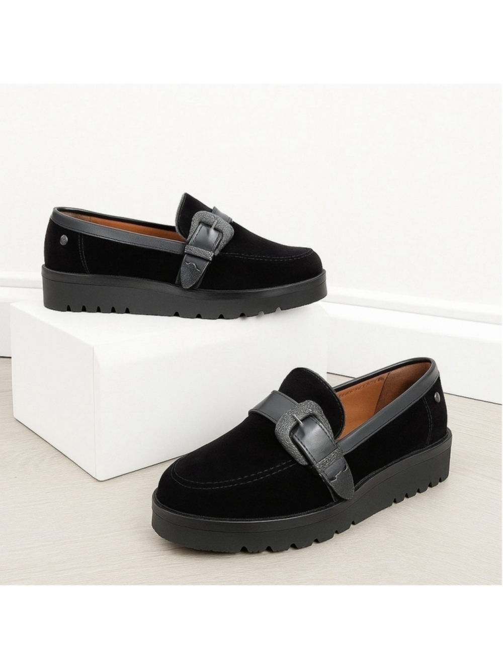 Trussardi Jeans Black Velvet Leather Moccasins
